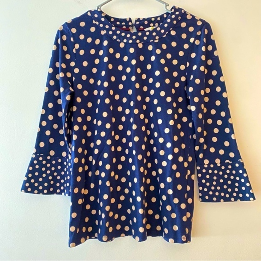Boden polka dots blouse tan navy blue